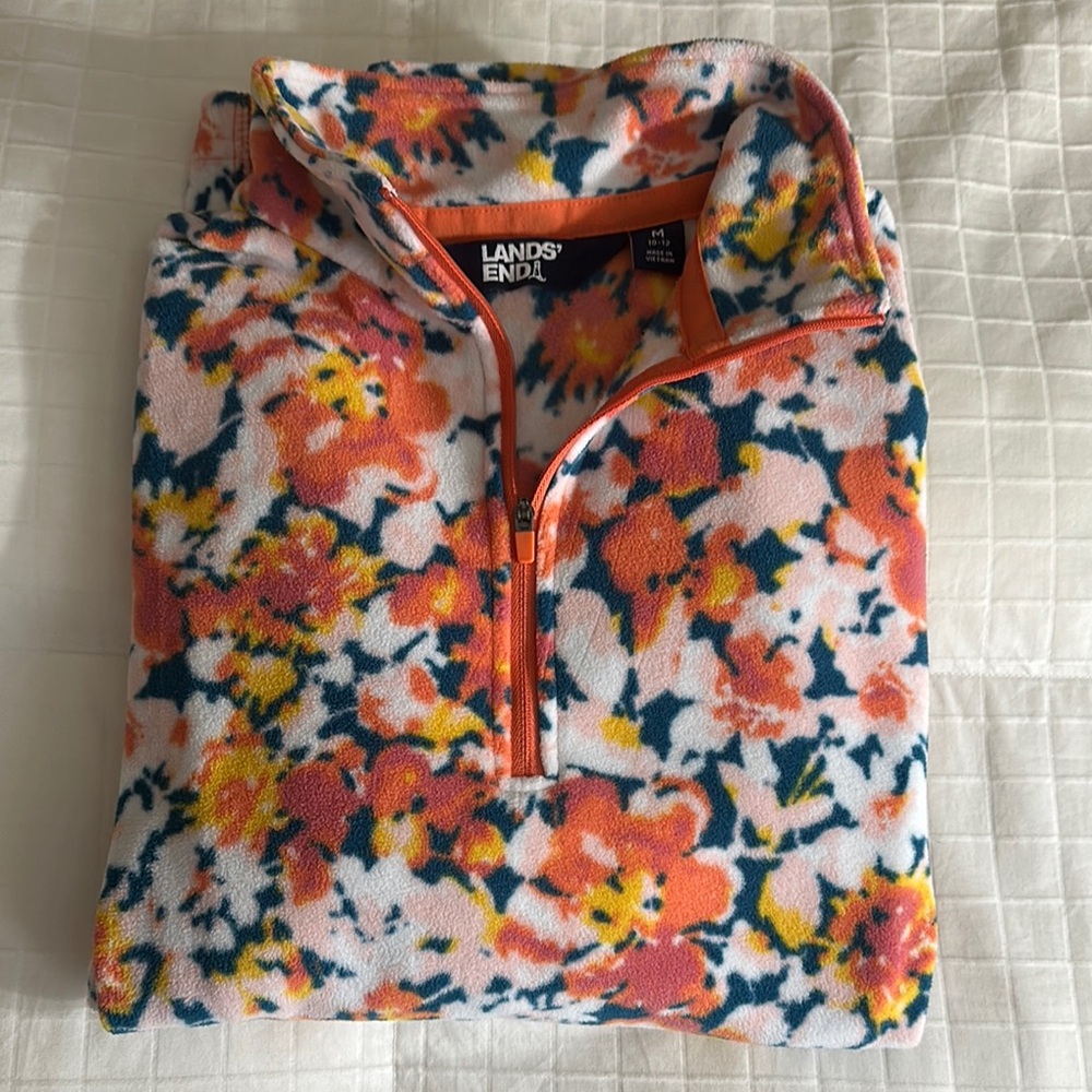 Lands' End Women’s Floral Fleece Quarter-Zip Pullover
